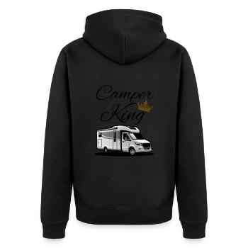 Camper King-Camper König - Unisex Premium Bio Zip Hoodie - Schwarz - Hinten - Nico (187cm)