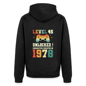 Level 45 Birthday Gamer 45 Years - Unisex Premium Organic Zip Hoodie - black - Back - Nico (187cm)