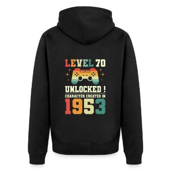 Level 70 Birthday Gamer 70 Jahre - Unisex Premium Bio Zip Hoodie - Schwarz - Hinten - Nico (187cm)