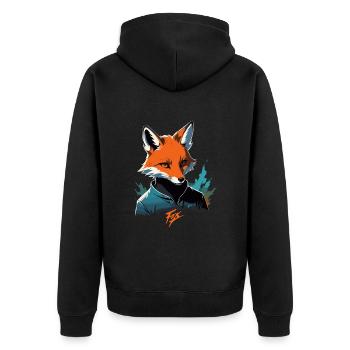 Fox Cartoon Cool Colorful with Sweater Agent - Unisex Premium Organic Zip Hoodie - black - Back - Nico (187cm)