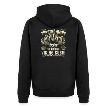 Surströmming T Shirt Viking Sushi - Unisex Premium Organic Zip Hoodie - black - Back - Nico (187cm)
