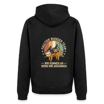Faultier Wander Team Wandergruppe Berg Wanderung - Unisex Premium Bio Zip Hoodie - Schwarz - Hinten - Nico (187cm)
