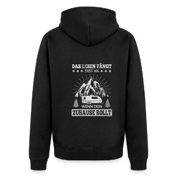 Zuhause Rollt Wohnwagen Camper Dauercamper Reise - Unisex Premium Bio Zip Hoodie - Schwarz - Hinten - Nico (187cm)