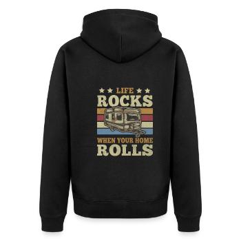 La vie vintage bascule lorsque votre maison roule en camping - Veste à capuche bio Premium Unisexe - noir - Dos - Nico (187cm)
