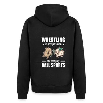 Wrestling Leidenschaft Ballsportarten Gemüse Tofu - Unisex Premium Bio Zip Hoodie - Schwarz - Hinten - Nico (187cm)