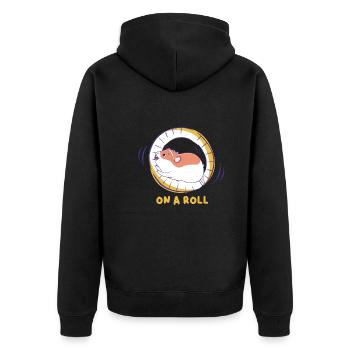 Hamster On A Roll Hamster Wheel Gift - Unisex Premium Organic Zip Hoodie - black - Back - Nico (187cm)
