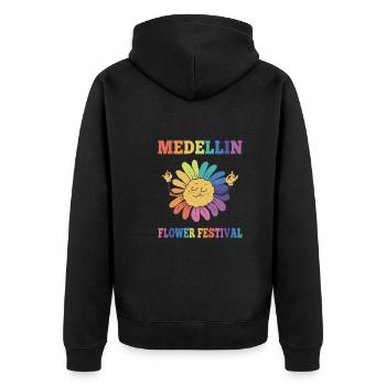 Festival des fleurs de Medellin Tournesol coloré - Veste à capuche bio Premium Unisexe - noir - Dos - Nico (187cm)