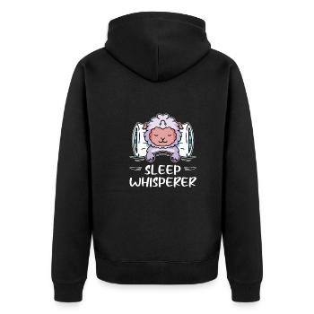 Sleep Whisperer Schlaf Schaaf Wortspiel Farmer - Unisex Premium Bio Zip Hoodie - Schwarz - Hinten - Nico (187cm)