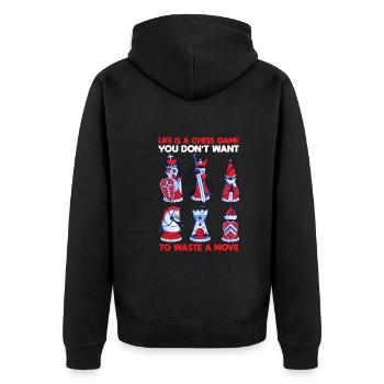 Schach Leben Schachspiel Verschwende Keinen Zug - Unisex Premium Bio Zip Hoodie - Schwarz - Hinten - Nico (187cm)