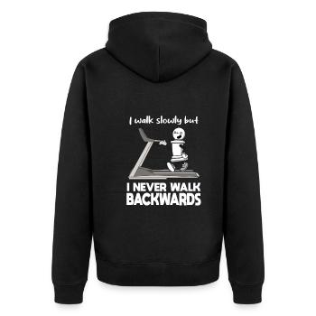 Laufe Langsam Aber Niemals Zurück Schach Weisheit - Unisex Premium Bio Zip Hoodie - Schwarz - Hinten - Nico (187cm)