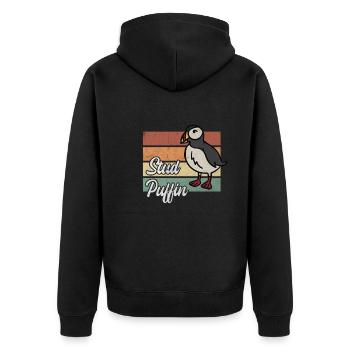 Vintage Puffin - Unisex Premium Bio Zip Hoodie - Schwarz - Hinten - Nico (187cm)