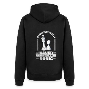 Schach Schachspieler Bauer Mächtiger Als König - Unisex Premium Bio Zip Hoodie - Schwarz - Hinten - Nico (187cm)