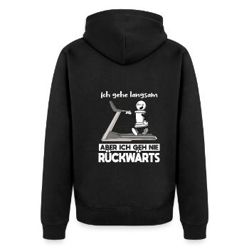 Gehe Langsam Nie Rückwärts Schach Laufband - Unisex Premium Bio Zip Hoodie - Schwarz - Hinten - Nico (187cm)