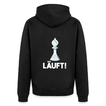Schachfigur Läufer Wortspiel Läuft Schachspieler - Unisex Premium Bio Zip Hoodie - Schwarz - Hinten - Nico (187cm)