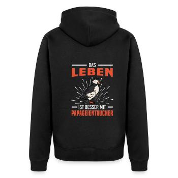 Das Leben Ist Besser Mit Papageientaucher Puffin - Unisex Premium Bio Zip Hoodie - Schwarz - Hinten - Nico (187cm)