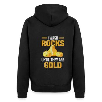 Goldsucher Goldgräber Wasche Steine Gold Metalle - Unisex Premium Bio Zip Hoodie - Schwarz - Hinten - Nico (187cm)