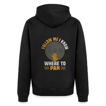Follow Me I Know Where To Pan Goldfinder Gift - Unisex Premium Organic Zip Hoodie - black - Back - Nico (187cm)