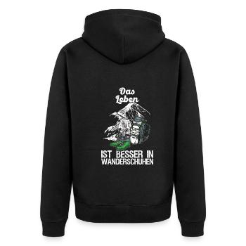 Hikers Mountaineers live better in hiking boots - Unisex Premium Organic Zip Hoodie - black - Back - Nico (187cm)