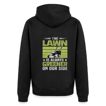 Rasen Grüner Unserer Seite - Schieb Räsenmäher - Unisex Premium Bio Zip Hoodie - Schwarz - Hinten - Nico (187cm)