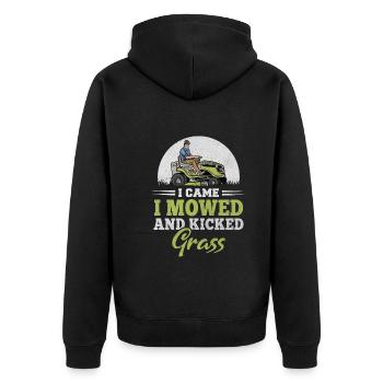 Funny Lawn Mower Tractor Mowed And Kicked Grass - Unisex Premium Organic Zip Hoodie - black - Back - Nico (187cm)