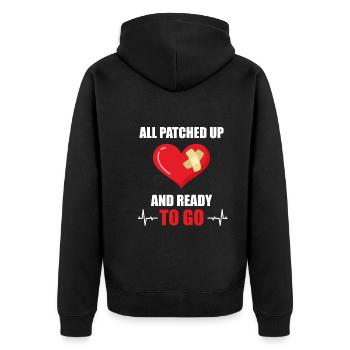 All Patched Up Ready To Go Heart Attack Heart Attack - Unisex Premium Organic Zip Hoodie - black - Back - Nico (187cm)
