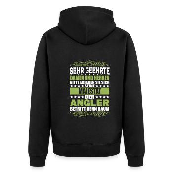 Damen Herrn Majestät Angler Betritt Raum Angeln - Unisex Premium Bio Zip Hoodie - Schwarz - Hinten - Nico (187cm)