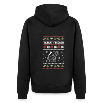 Frohes Fischen Angler Weihnachts Fest Geschenk - Unisex Premium Bio Zip Hoodie - Schwarz - Hinten - Nico (187cm)