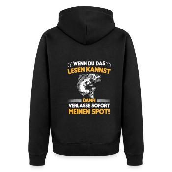 Anglerspot Angler Regeln Karpfen Angeln Geschenk - Unisex Premium Bio Zip Hoodie - Schwarz - Hinten - Nico (187cm)