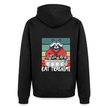 Raton laveur Sushi japonais Mangez Trashimi Jeu de mots - Veste à capuche bio Premium Unisexe - noir - Dos - Nico (187cm)