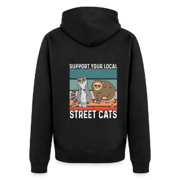 Soutenez votre cadeau de raton laveur local Street Cats - Veste à capuche bio Premium Unisexe - noir - Dos - Nico (187cm)