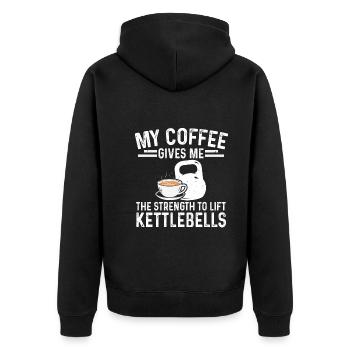 Kaffee Kraft Für Kettlebell Krafttraining Workout - Unisex Premium Bio Zip Hoodie - Schwarz - Hinten - Nico (187cm)
