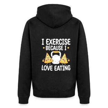 Kettlebell Pizza Exercise Because Love Eating - Unisex Premium Bio Zip Hoodie - Schwarz - Hinten - Nico (187cm)