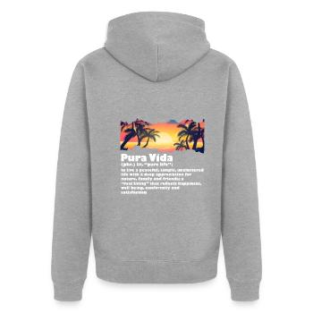 Pura Vida Definition Lebensweisheit Zentralamerika - Unisex Premium Bio Zip Hoodie - Grau meliert - Hinten - Nico (187cm)