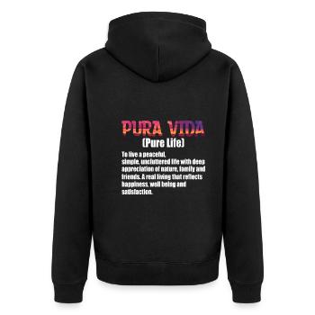 Pura Vida Definition Südamerika Souvenir Geschenk - Unisex Premium Bio Zip Hoodie - Schwarz - Hinten - Nico (187cm)