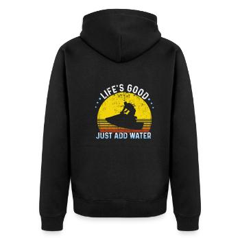 Life's Good Just Add Water Water Sports Jet Ski - Unisex Premium Organic Zip Hoodie - black - Back - Nico (187cm)