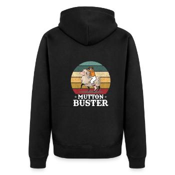 Vintage Mutton Buster Schaf Reiten Schäfer - Unisex Premium Bio Zip Hoodie - Schwarz - Hinten - Nico (187cm)