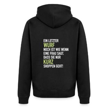 Letzter Angler Wurf Frau Sagt Shoppen Geht Fischen - Unisex Premium Bio Zip Hoodie - Schwarz - Hinten - Nico (187cm)
