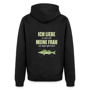 Liebe Meine Frau Angeln Gehen Lässt Angelsport - Unisex Premium Bio Zip Hoodie - Schwarz - Hinten - Nico (187cm)