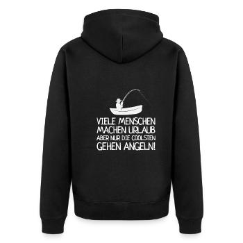 Angler Menschen Machen Urlaub Ich Gehe Angeln - Unisex Premium Bio Zip Hoodie - Schwarz - Hinten - Nico (187cm)