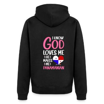 Gott Liebt Mich Panamaer Panamaerin Heimatland - Unisex Premium Bio Zip Hoodie - Schwarz - Hinten - Nico (187cm)