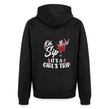 Oh Sip That's A Girl's Trip Weintrinkerin Wein - Unisex Premium Bio Zip Hoodie - Schwarz - Hinten - Nico (187cm)