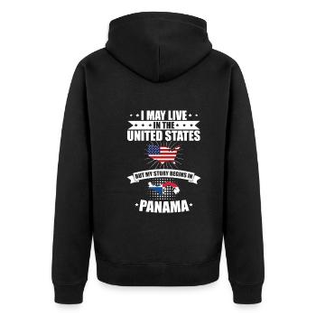 En direct États-Unis Mon histoire commence Panama - Veste à capuche bio Premium Unisexe - noir - Dos - Nico (187cm)