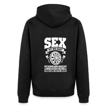 Sex Wir Dart Guten Partner Gute Hand Dartspieler - Unisex Premium Bio Zip Hoodie - Schwarz - Hinten - Nico (187cm)