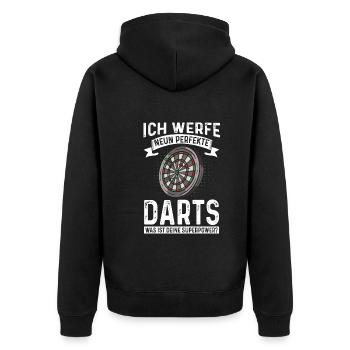 Dart Dartspieler 9 Perfekte Darts Deine Superpower - Unisex Premium Bio Zip Hoodie - Schwarz - Hinten - Nico (187cm)