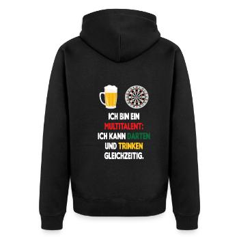 Dart Multitalent Darten Trinken Gleichzeitig - Unisex Premium Bio Zip Hoodie - Schwarz - Hinten - Nico (187cm)