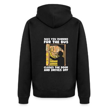 Busfahrer Lustiger Autobus Spruch Für Transporter - Unisex Premium Bio Zip Hoodie - Schwarz - Hinten - Nico (187cm)