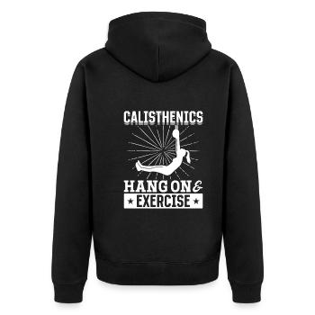 Calisthenics Hang On Exercise Pull-Up Training - Unisex Premium Organic Zip Hoodie - black - Back - Nico (187cm)