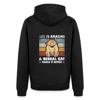 Life Is Amazing Bengal Cat Makes It Better - Unisex Premium Bio Zip Hoodie - Schwarz - Hinten - Nico (187cm)