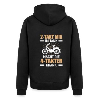 Moped Bastler Mokick Nostalgie 2 Takt 4 Takter - Unisex Premium Bio Zip Hoodie - Schwarz - Hinten - Nico (187cm)