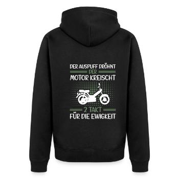 Moped Mokick Lustig Auspuff Dröhnt Motor Kreischt - Unisex Premium Bio Zip Hoodie - Schwarz - Hinten - Nico (187cm)